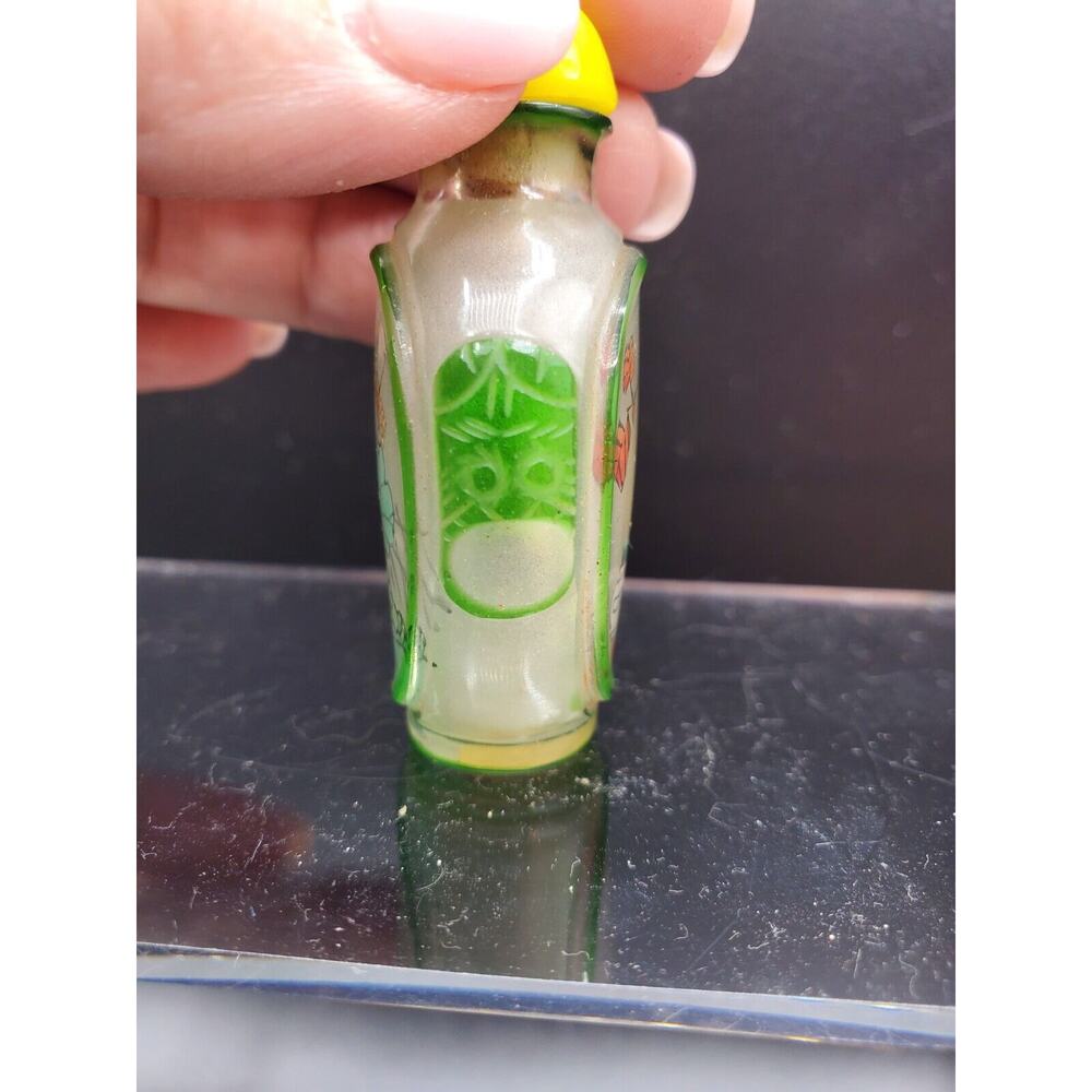 Antique Hand Painted Chinese Glass 3" Snuff Bottle - Scenery Flowers Tree Man - Picture 4 of 7